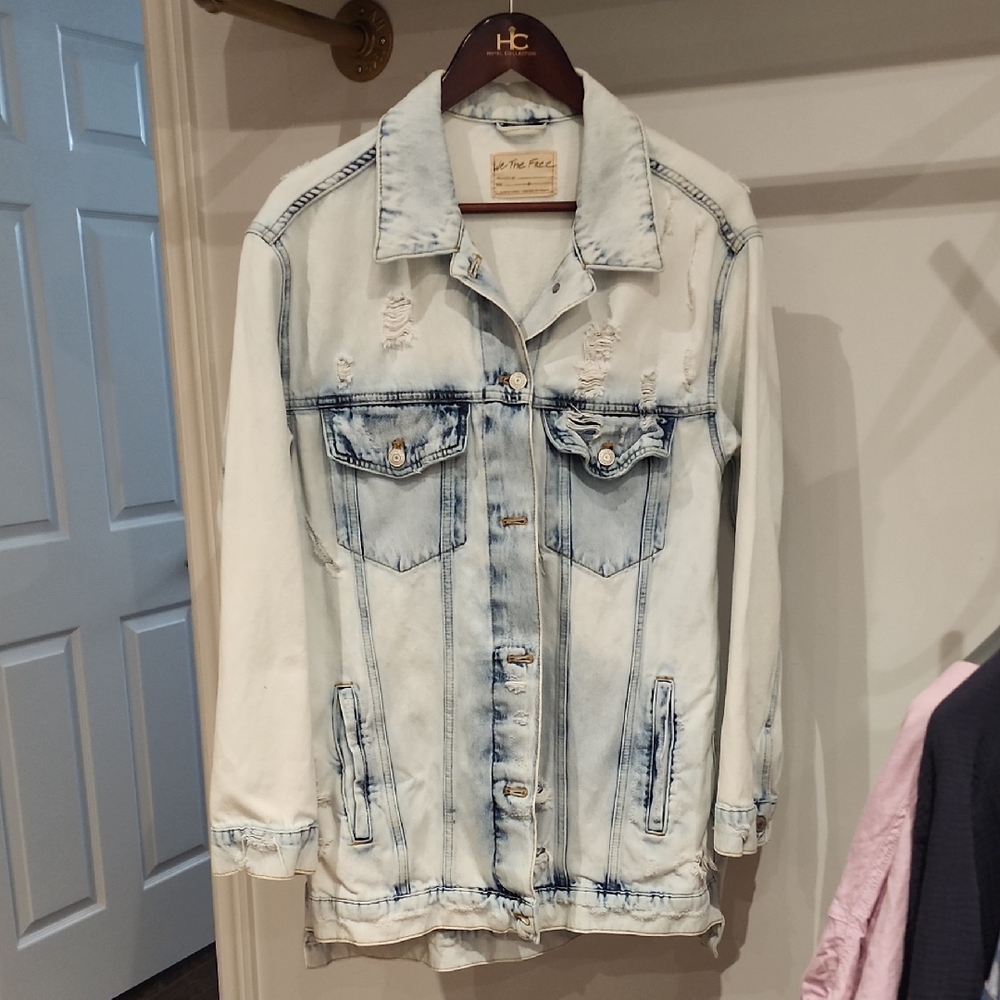 We The Free Light Blue Distressed Jean Jacket